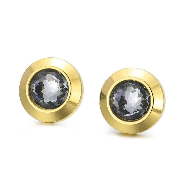 Stainless Steel Crystal Glass Round Stub Earrings - kalen