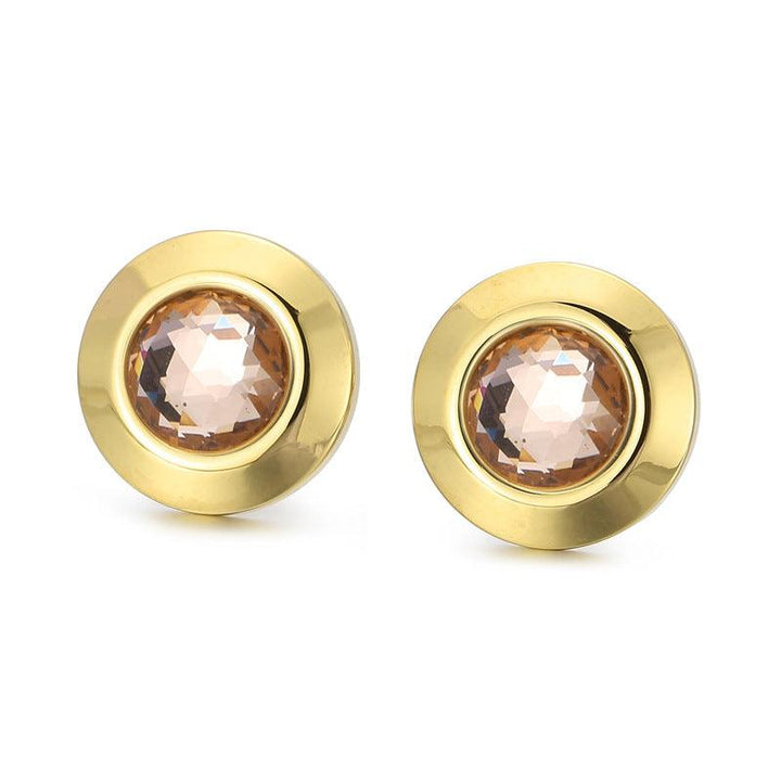 Stainless Steel Crystal Glass Round Stub Earrings - kalen