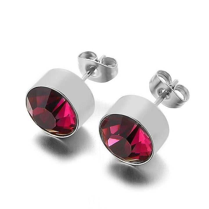 Stainless Steel Crystal Glass Round Stub Earrings - kalen