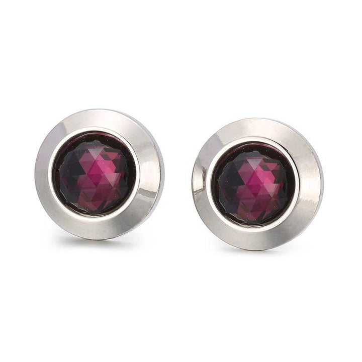 Stainless Steel Crystal Glass Round Stub Earrings - kalen