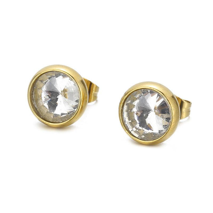 Stainless Steel Crystal Glass Round Stub Earrings - kalen