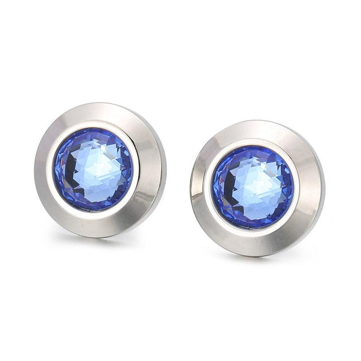 Stainless Steel Crystal Glass Round Stub Earrings - kalen