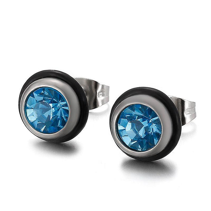 Stainless Steel Crystal Glass Round Stub Earrings - kalen