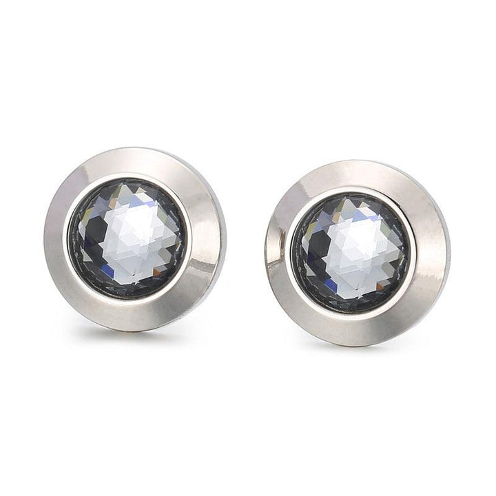 Stainless Steel Crystal Glass Round Stub Earrings - kalen