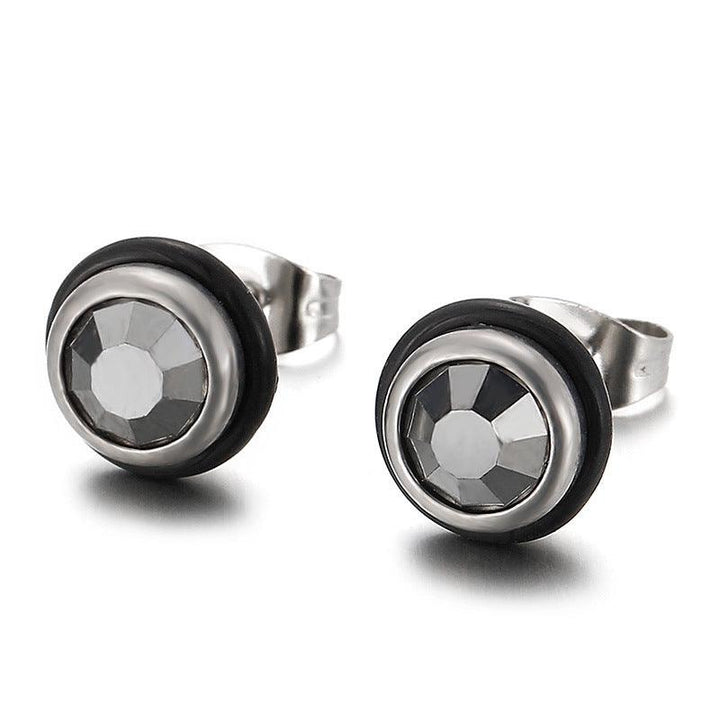 Stainless Steel Crystal Glass Round Stub Earrings - kalen