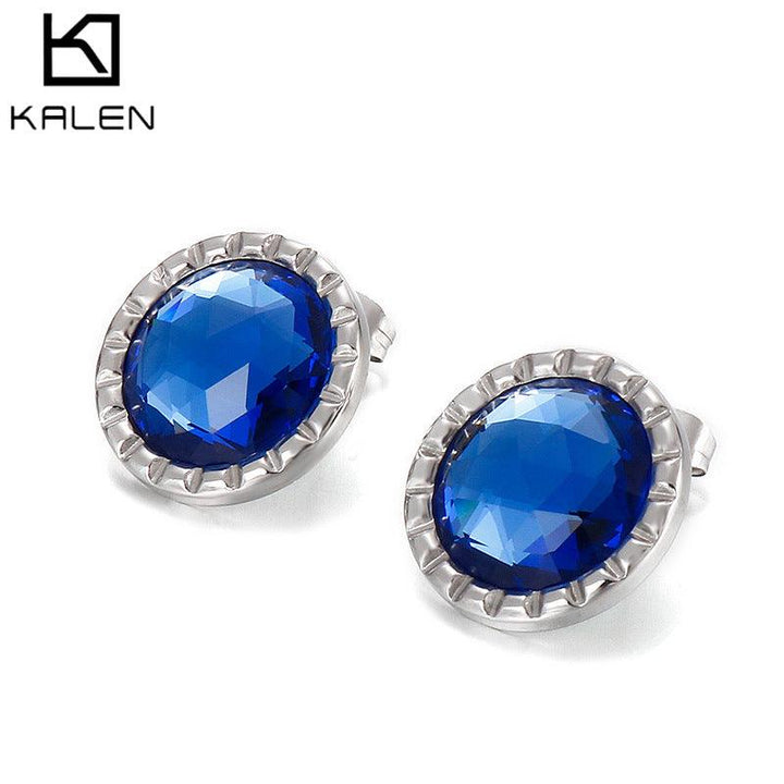 Stainless Steel Crystal Glass Shell Round Stub Earrings - kalen