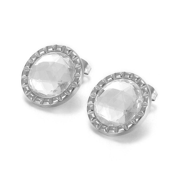 Stainless Steel Crystal Glass Shell Round Stub Earrings - kalen