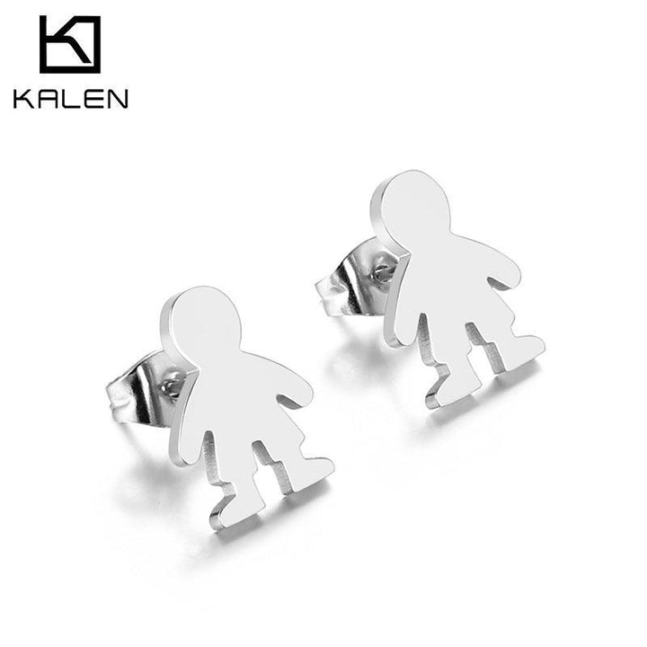 Stainless Steel Cute Boy Stub Earrings - kalen