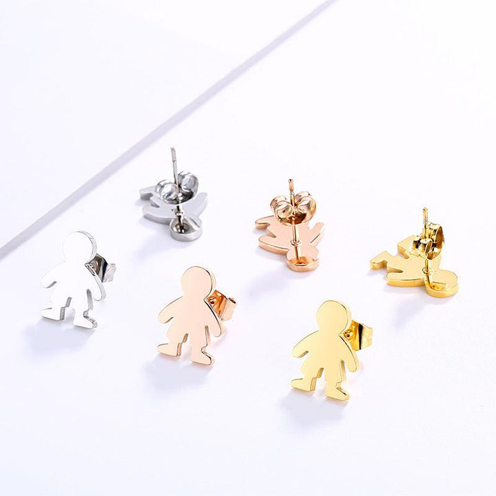 Stainless Steel Cute Boy Stub Earrings - kalen