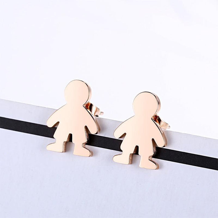 Stainless Steel Cute Boy Stub Earrings - kalen