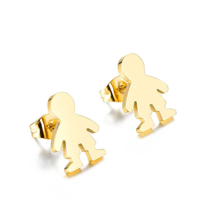 Stainless Steel Cute Boy Stub Earrings - kalen