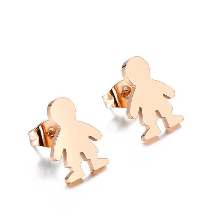 Stainless Steel Cute Boy Stub Earrings - kalen