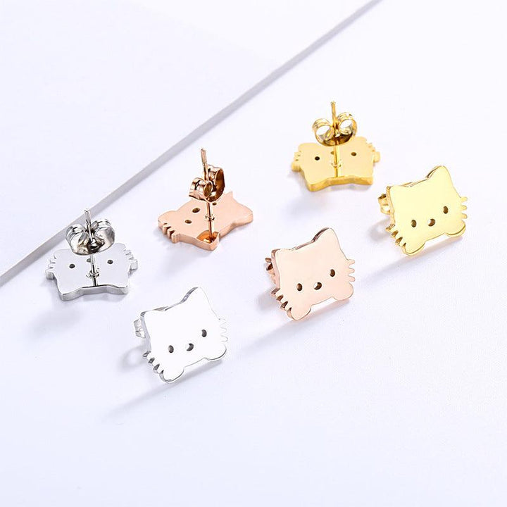 Stainless Steel Cute Cat Stub Earrings - kalen