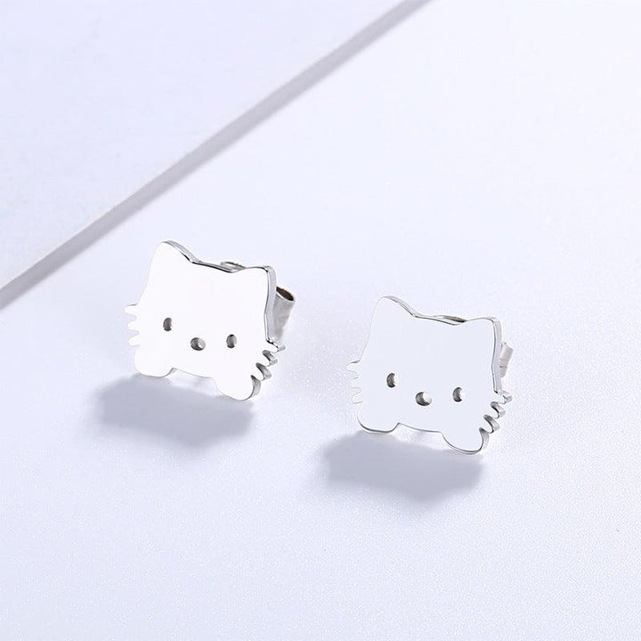 Stainless Steel Cute Cat Stub Earrings - kalen