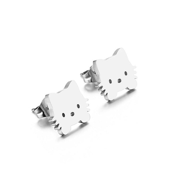 Stainless Steel Cute Cat Stub Earrings - kalen