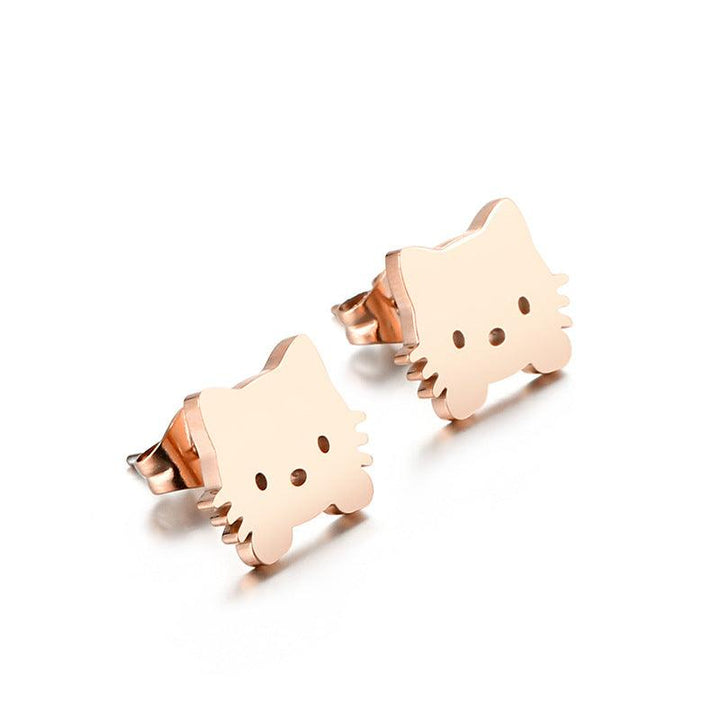 Stainless Steel Cute Cat Stub Earrings - kalen