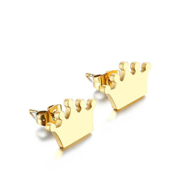 Stainless Steel Cute Crown Stub Earrings - kalen
