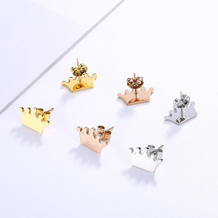 Stainless Steel Cute Crown Stub Earrings - kalen