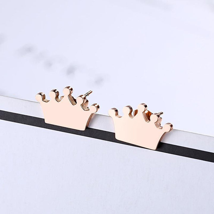 Stainless Steel Cute Crown Stub Earrings - kalen