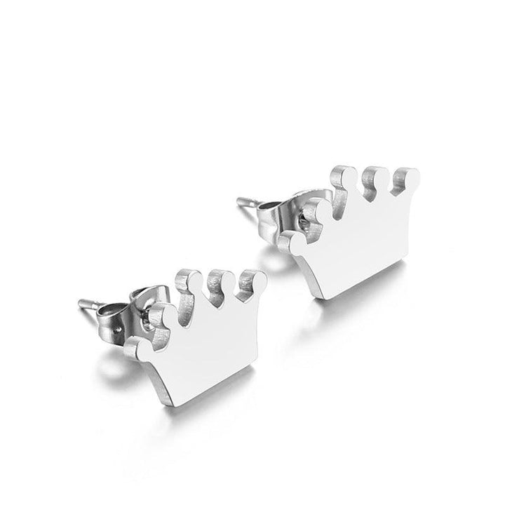 Stainless Steel Cute Crown Stub Earrings - kalen