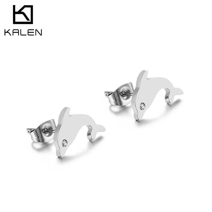 Stainless Steel Cute Dolphin Stub Earrings - kalen