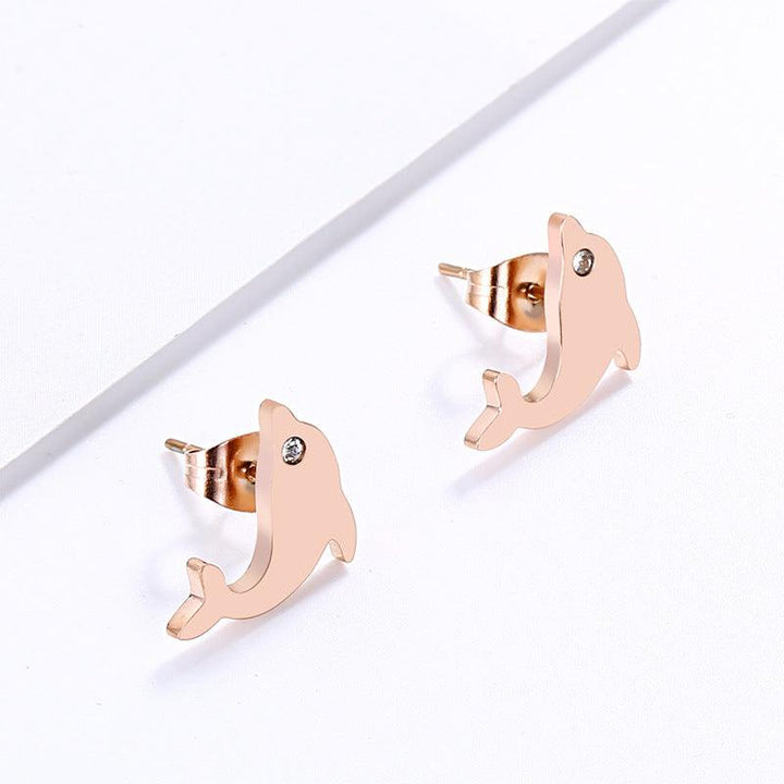 Stainless Steel Cute Dolphin Stub Earrings - kalen