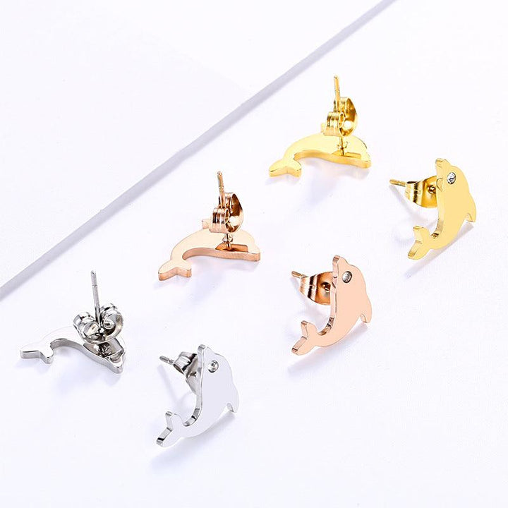 Stainless Steel Cute Dolphin Stub Earrings - kalen