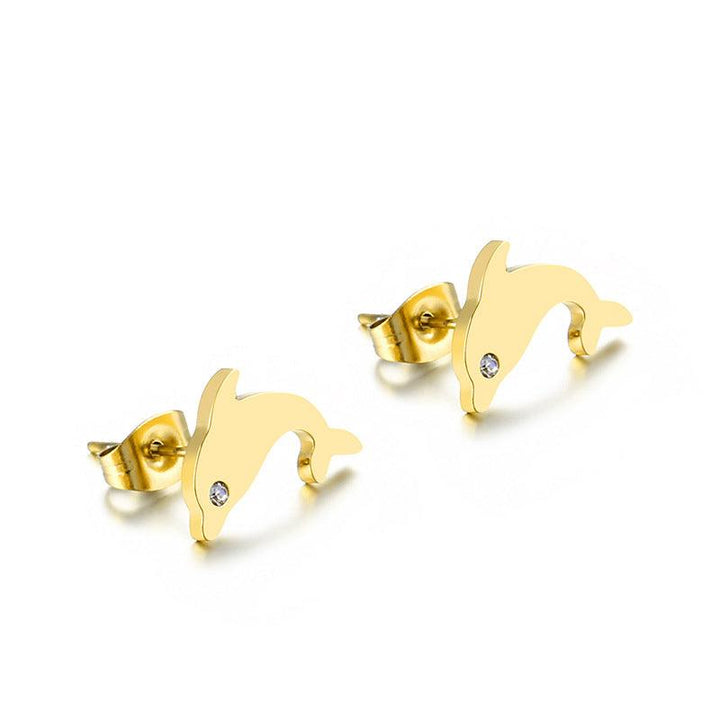 Stainless Steel Cute Dolphin Stub Earrings - kalen