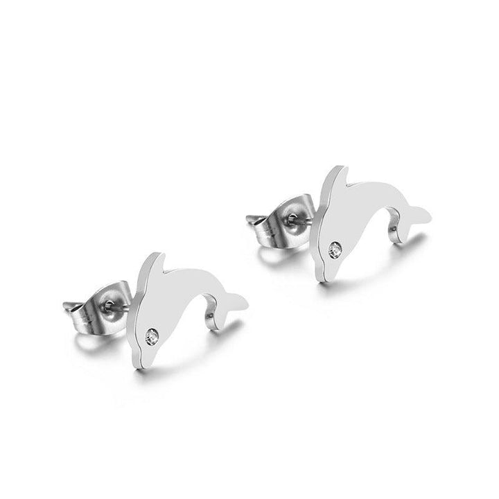 Stainless Steel Cute Dolphin Stub Earrings - kalen