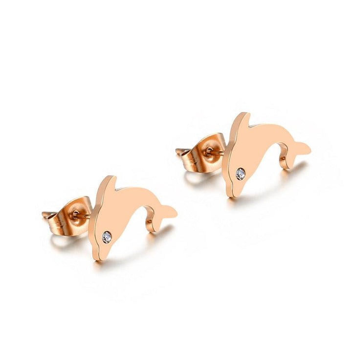 Stainless Steel Cute Dolphin Stub Earrings - kalen