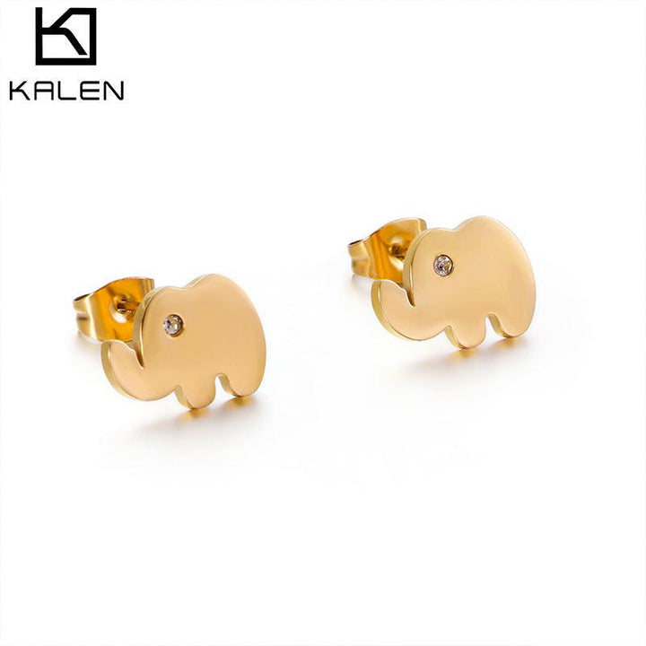 Stainless Steel Cute Elephant Stub Earrings - kalen