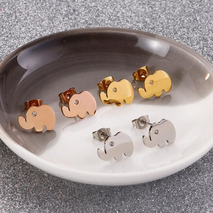 Stainless Steel Cute Elephant Stub Earrings - kalen