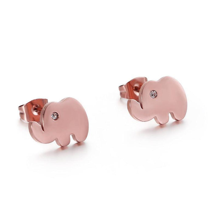 Stainless Steel Cute Elephant Stub Earrings - kalen