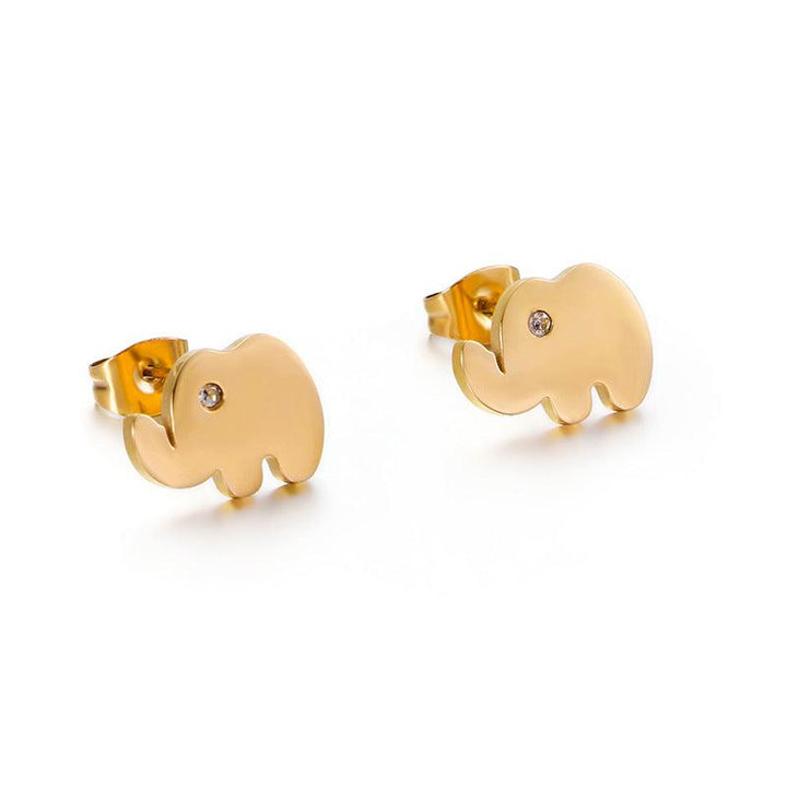 Stainless Steel Cute Elephant Stub Earrings - kalen