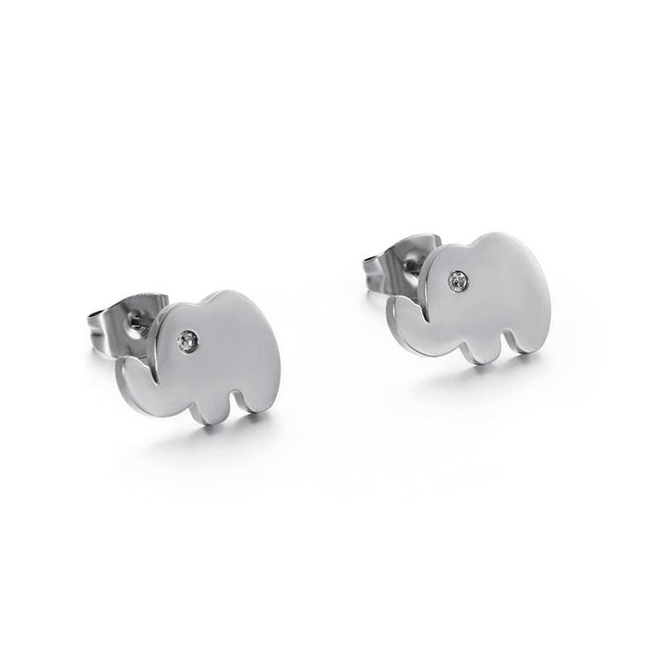 Stainless Steel Cute Elephant Stub Earrings - kalen