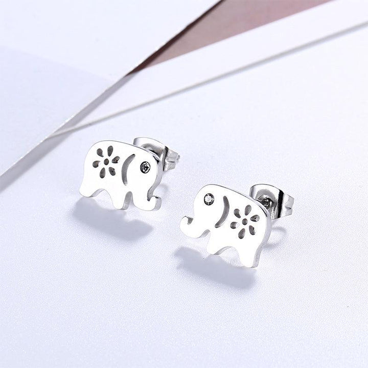 Stainless Steel Cute Elephant Zircon Stub Earrings - kalen