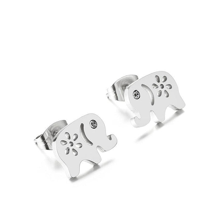 Stainless Steel Cute Elephant Zircon Stub Earrings - kalen