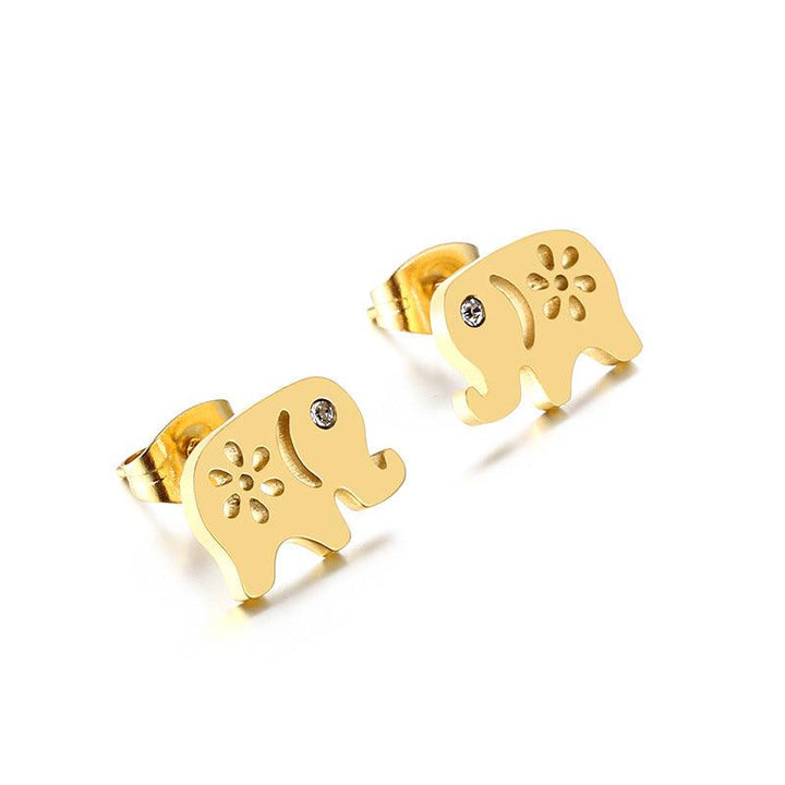 Stainless Steel Cute Elephant Zircon Stub Earrings - kalen