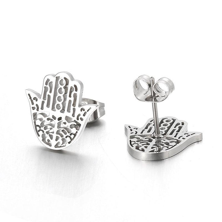 Stainless Steel Cute Enamel Boy Zircon Lip X Palm Stub Earrings - kalen