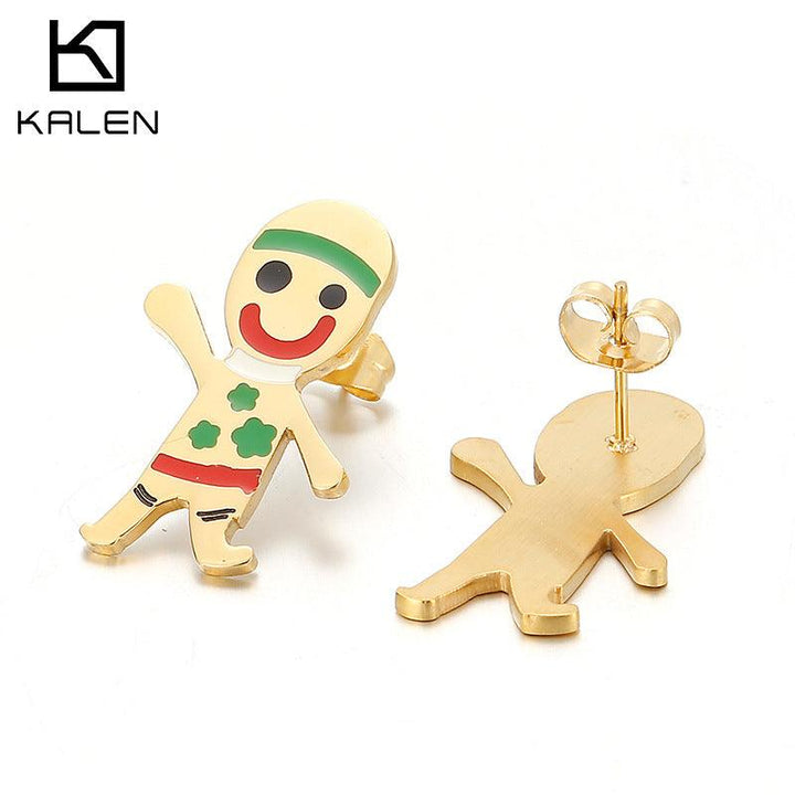 Stainless Steel Cute Enamel Boy Zircon Lip X Palm Stub Earrings - kalen