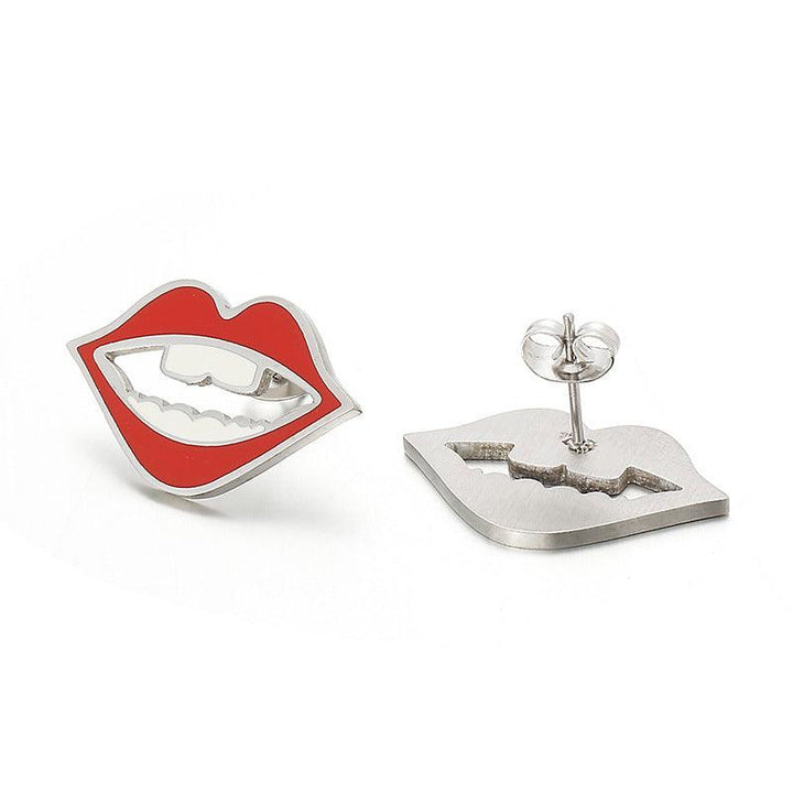 Stainless Steel Cute Enamel Boy Zircon Lip X Palm Stub Earrings - kalen