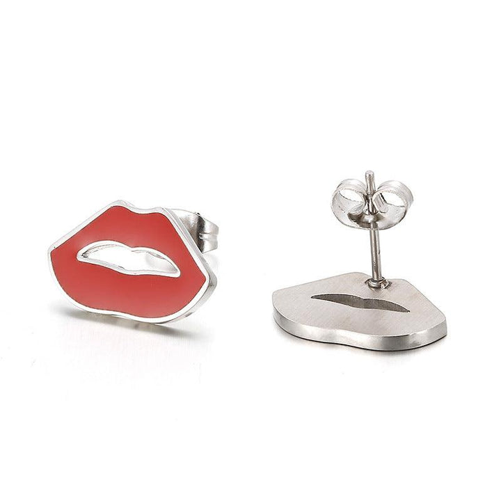 Stainless Steel Cute Enamel Boy Zircon Lip X Palm Stub Earrings - kalen