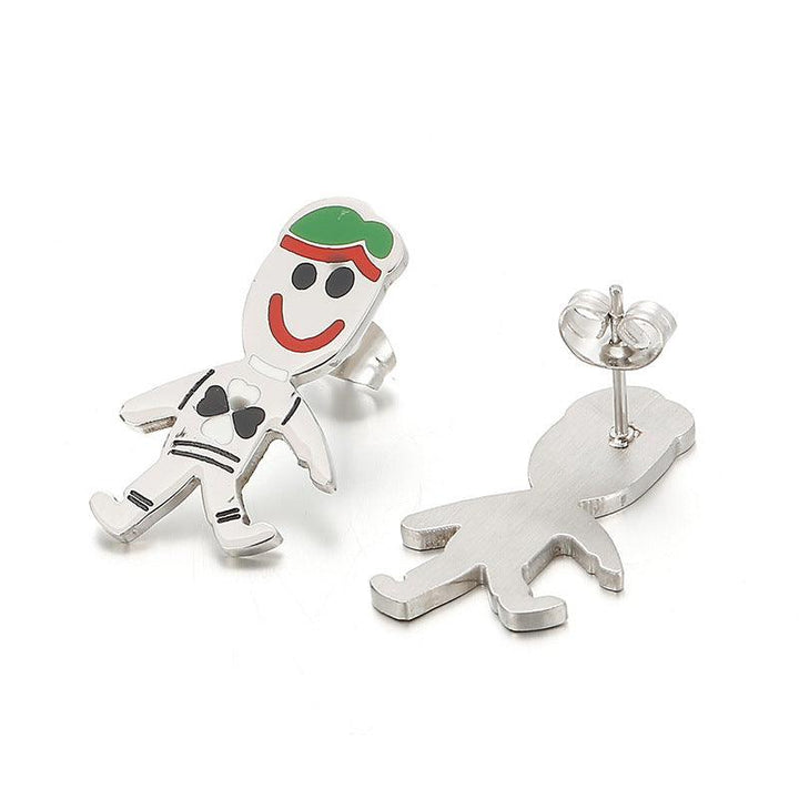 Stainless Steel Cute Enamel Boy Zircon Lip X Palm Stub Earrings - kalen