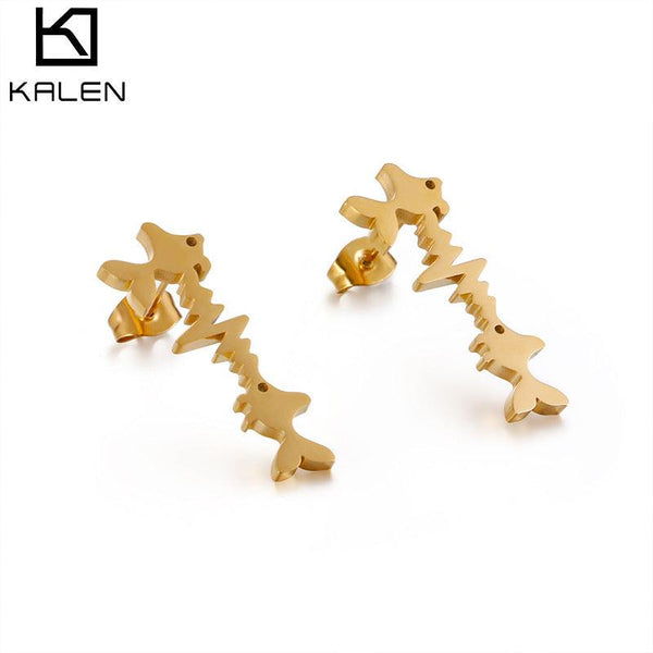 Stainless Steel Cute Fish Stub Earrings - kalen