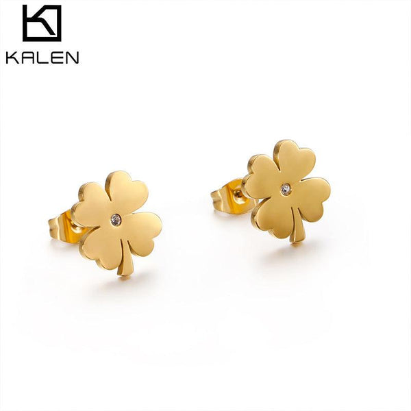 Stainless Steel Cute Flower Zircon Stub Earrings - kalen