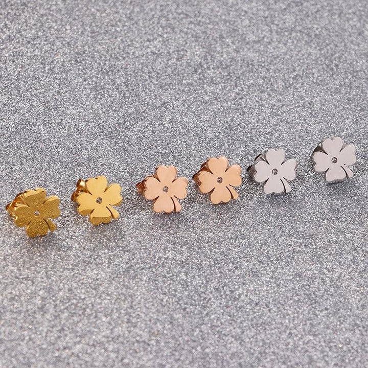 Stainless Steel Cute Flower Zircon Stub Earrings - kalen