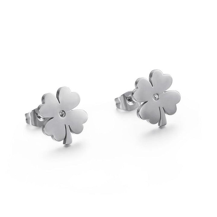 Stainless Steel Cute Flower Zircon Stub Earrings - kalen