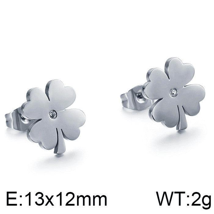 Stainless Steel Cute Flower Zircon Stub Earrings - kalen