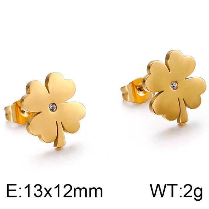 Stainless Steel Cute Flower Zircon Stub Earrings - kalen