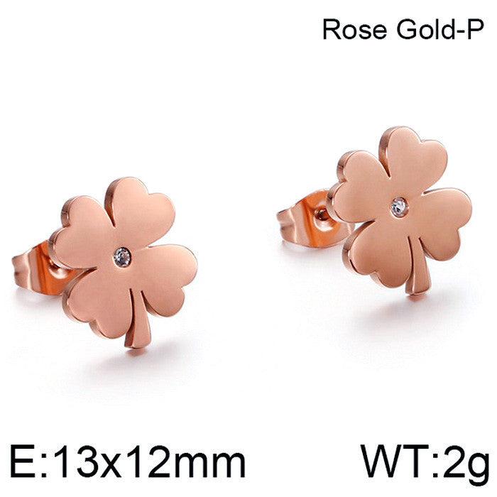 Stainless Steel Cute Flower Zircon Stub Earrings - kalen